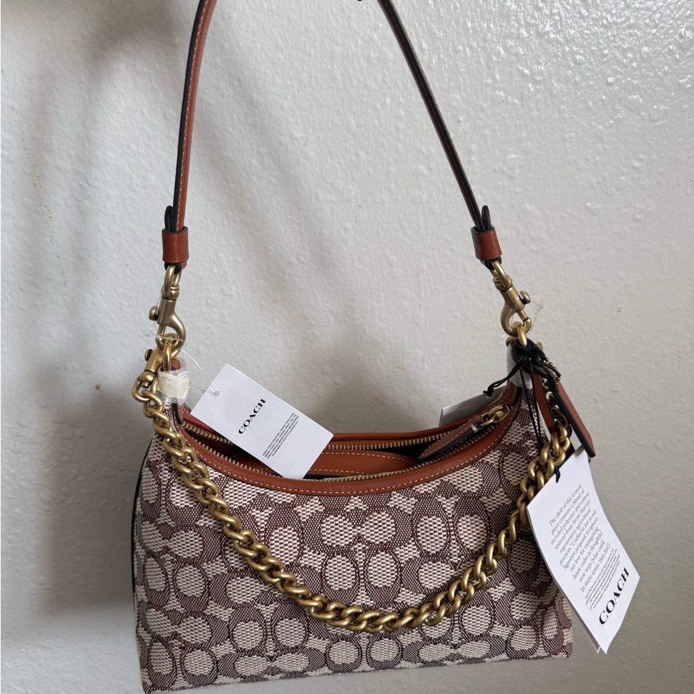 Coach Brown Signature Jacquard Chain Shoulder Bag